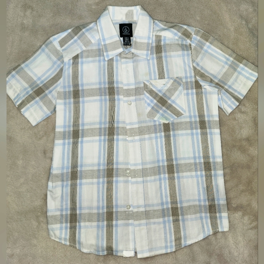 Men's Plaid Short Sleeve Shirt Button Down Plaid Multicolor Class. Small. Volcom